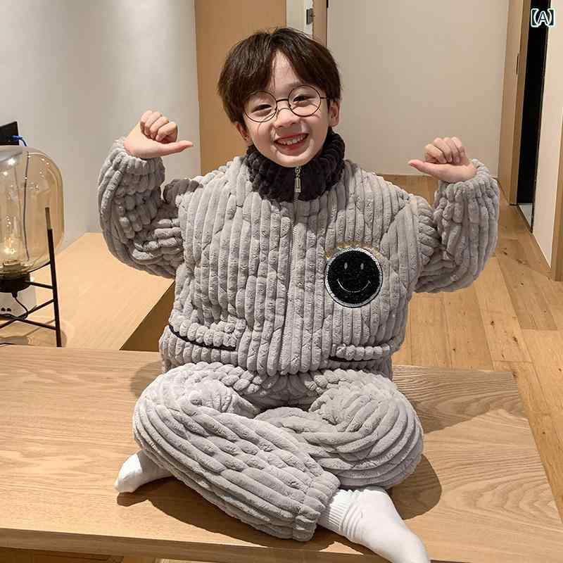 男の子 子供 パジャマ 冬用 厚手 三層綿 珊瑚絨 恐龍プリント ホームウェア 保暖 ...