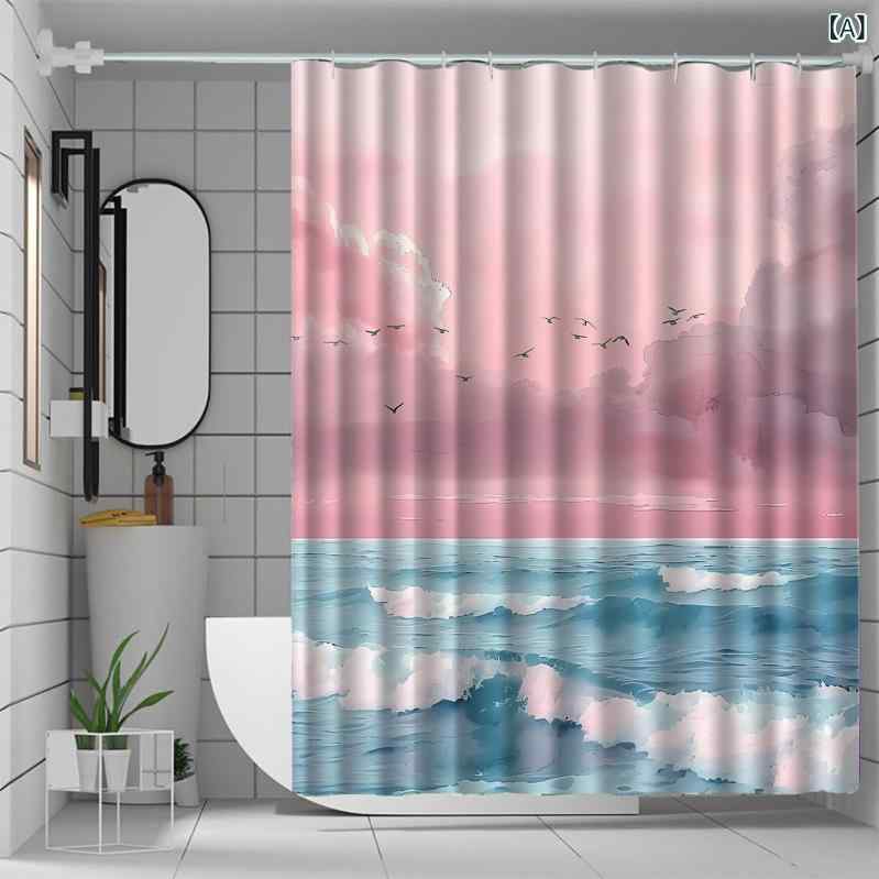 浴室カーテン 防水 簡約 加厚 ポリエステル 現代 干湿分離 数码プリント ミックス柄 バスルーム 間仕切り シャワーカーテン 通気性 耐水 スタイリッシュ インテリア