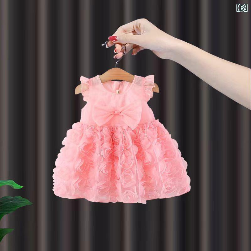 女の子 ワンピース かわいい 花柄 プリンセスドレス 子供 礼服 春秋 赤ちゃん服 短...
