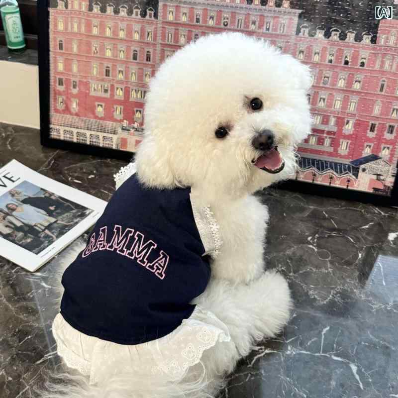 ペット 服 秋冬 吊り下げ 背心 キャミソール 犬 猫 通用 女の子 男の子 かわいい 花柄 フリル 花びらレース 珊瑚フリース 素材 暖か 通気性 プリンセス スタイル 深青 グレー 切り替え 軽量 伸縮性 小型犬 中型犬 ビション ポメラニアン 通勤
