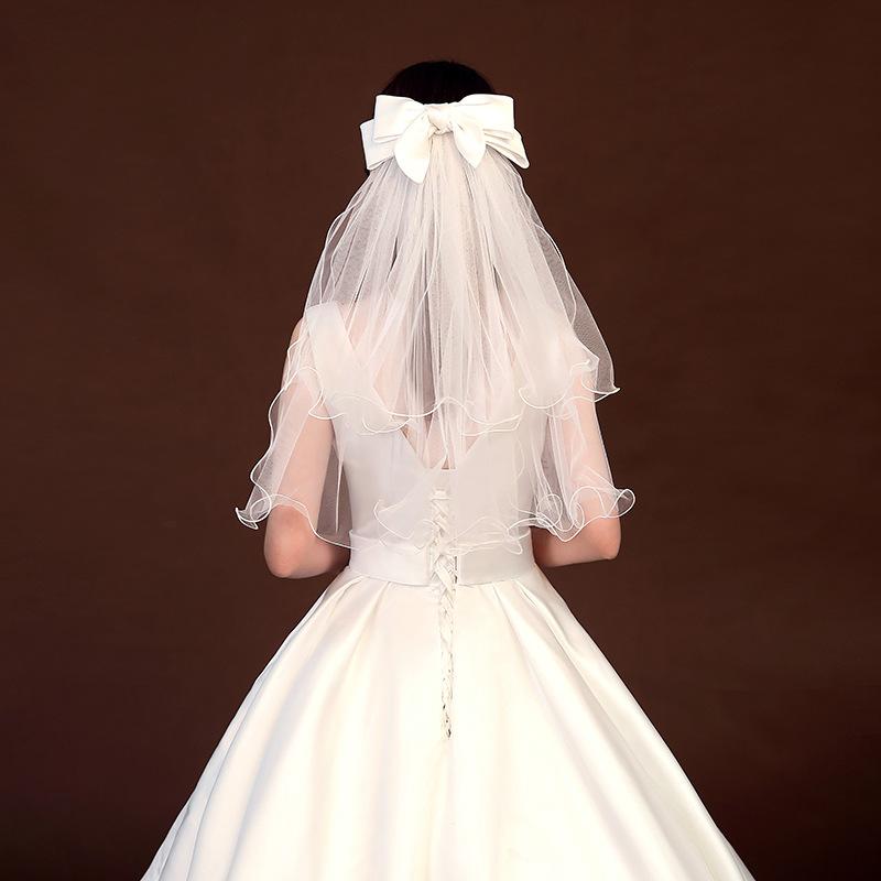 ヘッドドレス レディース ウェディング ベール ショート リボン チュール 結婚式 挙式 前撮り 花嫁 ヘアアクセサリー ブライダル ホワイト