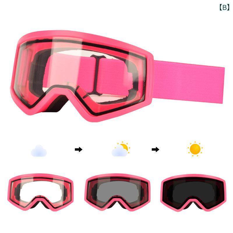 narukiのゴーグル キッズ 調光 双層 レンズ 防霧 防風 紫外線カット 眼鏡対応 滑雪 メガネ スノーボード｜アングル2