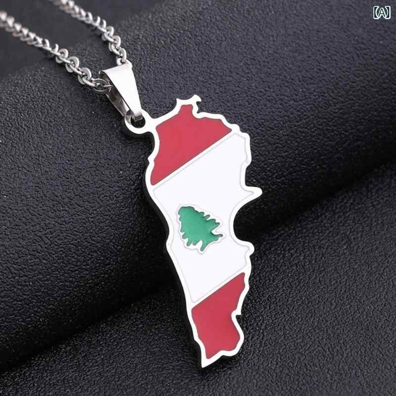 Necklaces Unisex Lebanon map and flag motif titanium steel Pendants Retro ethnic fashion accessories Gold Silver Gold Silver Gold Silver Gold Silver Gold Silver Gold Silver Gold