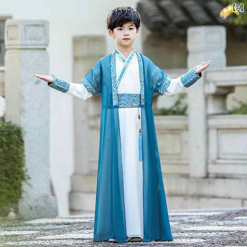 ・カテゴリ: 童旗袍/唐装/民族服装・スタイル: 中国風・柄: 無地・セット内容: セット・主な素材: ポリエステル・素材割合: 99%・生地種類: 化学繊維混紡・生地の厚さ: 普通・対象性別: 男性・安全基準: B類・カラー展開: ブルー・サイズ展開: 110、120、130、140、150、160・対象年齢: 3〜8歳（対応身長100〜140cm）
