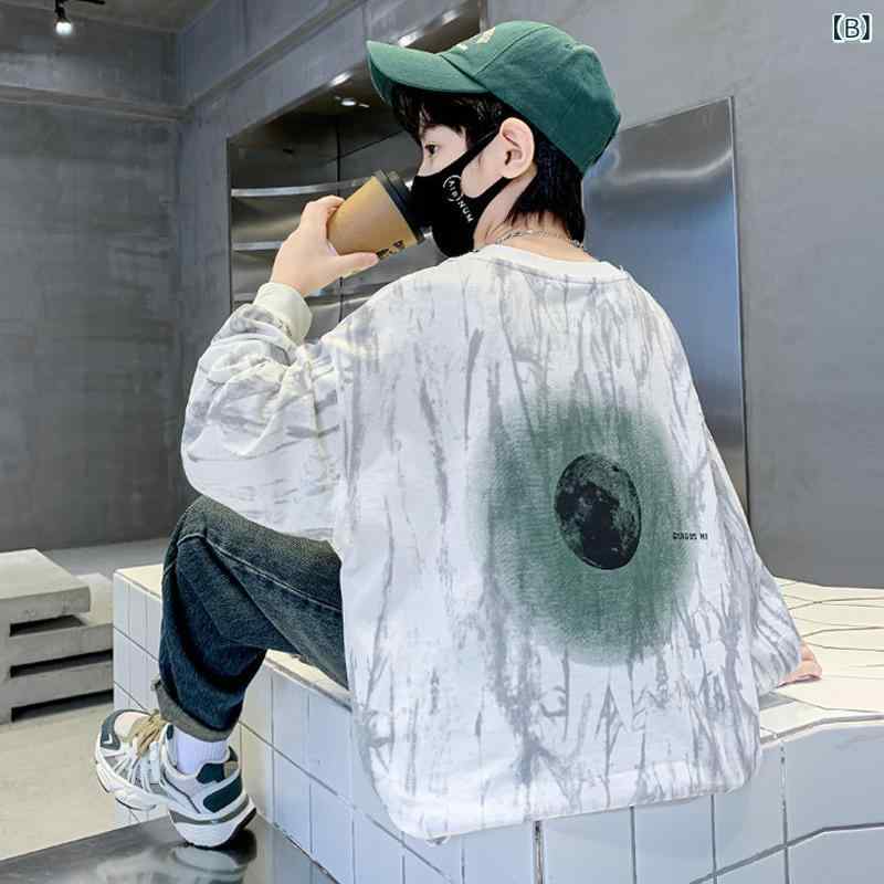 男児 長袖 Tシャツ トップス 春秋 秋冬 中大童 子供服 綿 柔軟 丸首 ブラック ホワ...