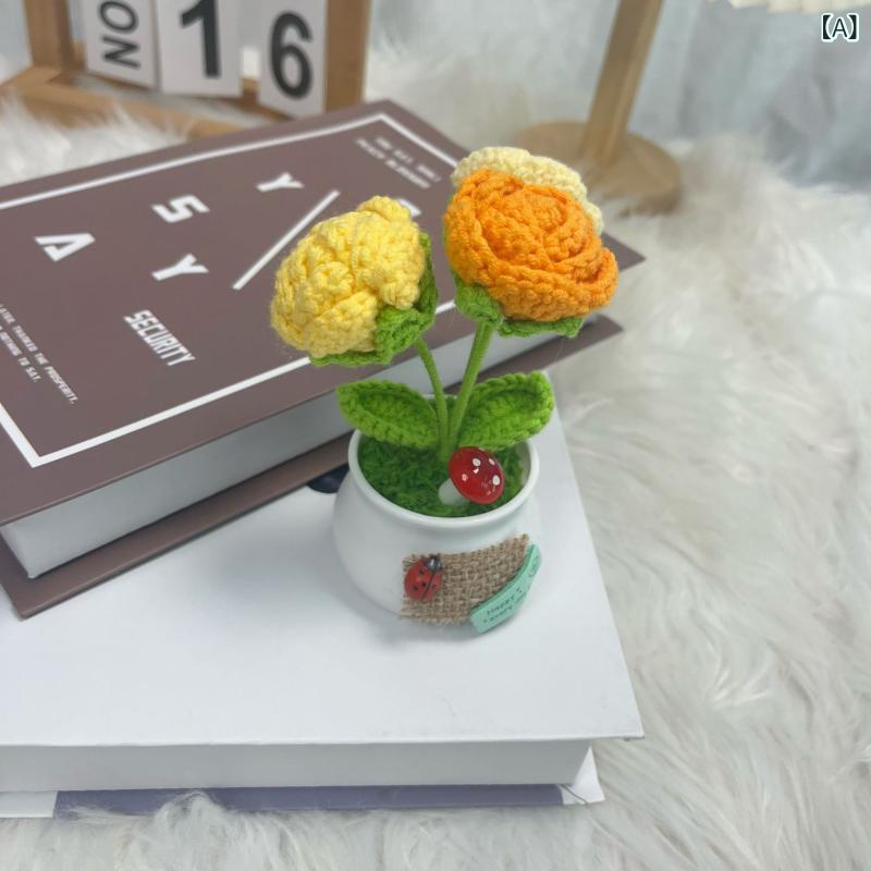手工 編み インテリア 花束 フェイクフラワー 毛糸 クロシェ 向日葵 花かご 盆栽 かわいい 多肉植物 ドライフラワー ユーカリ 薔薇 菊 造花 インテリア雑貨 置き物 部屋飾り ウェディング ギフト カラフル ピンク イエロー パープル コーラル ナ