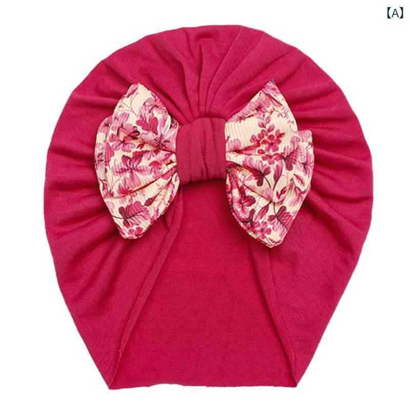 ベビー帽子 女の子用 セットオンキャップ 印花 蝶結び インド風 首元守り 薄手 通年用 丸頂 短つば かわいいプリント バラ系 ライトブルー 土色 パープル ライトブラウン オレンジ 1-4歳向け 柔らか布地 ファッションスタイル
