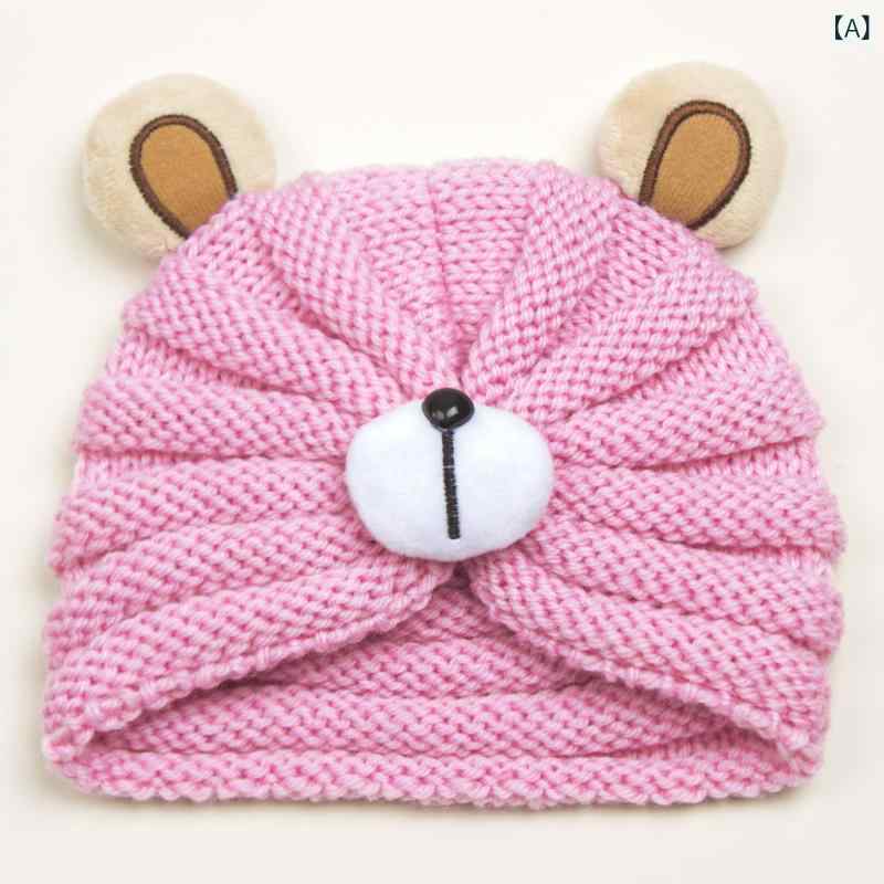 ベビー ニット帽 子供用 かわいい小熊柄 秋冬 保暖 防風 柔軟 ポリエステル 無檐 丸頂 ピンク グレー ベージュ ブラウン 紫 1-2歳 6-12ヶ月 0-6ヶ月 通勤 ファッション