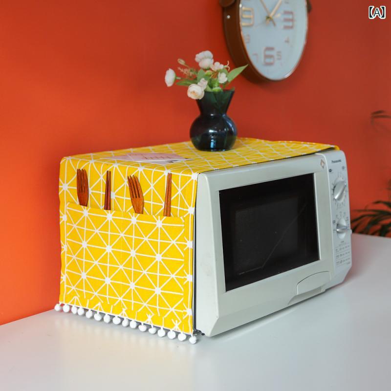 ・主な素材: 綿麻・カテゴリ: 電子レンジカバー・カラー展開: イエロー米字柄、グレー菱形、ホワイト格子、グレー格子、ピンク三角形、グレー三角形、ブラック三角形・サイズ: 30×90cm・スタイル: モダンシンプル