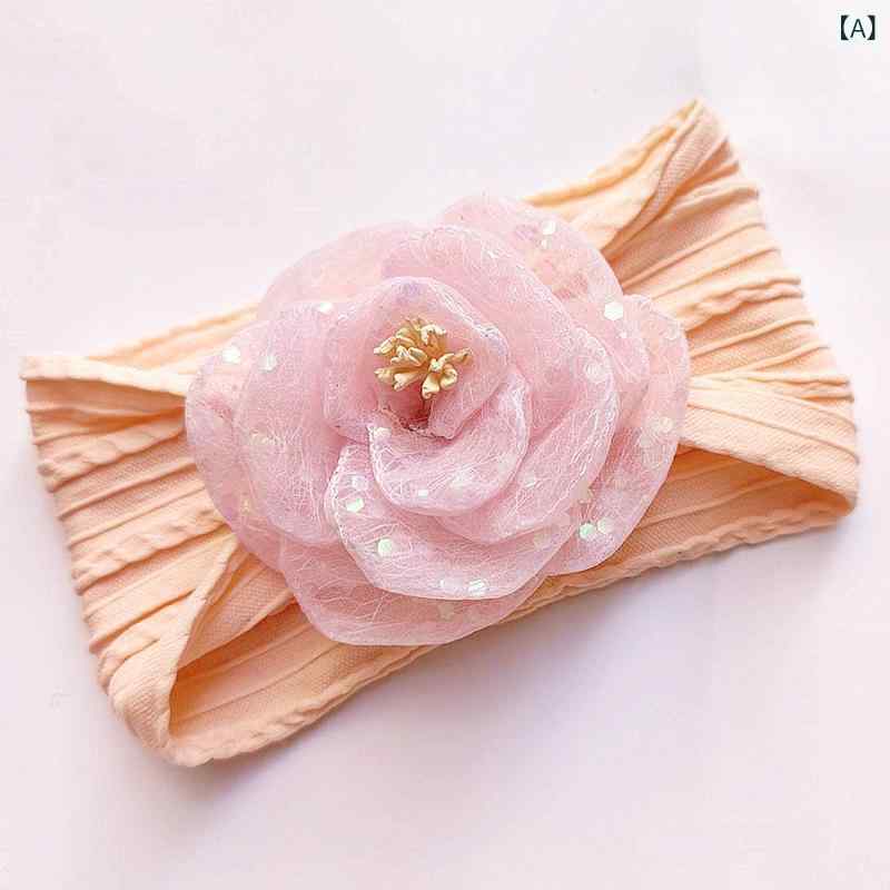 ベビー 女の子 頭飾 春秋 かわいい 花柄 発帯 帽子 透気性 頭囲保護 ナイロン 素材 ピンク ローズ系 アイボリー系 イエロー系 ブルー系 プリンセス スタイル 頭頂カバー 花朵 装飾 薄手 軽量 女児 新生児 1-2歳