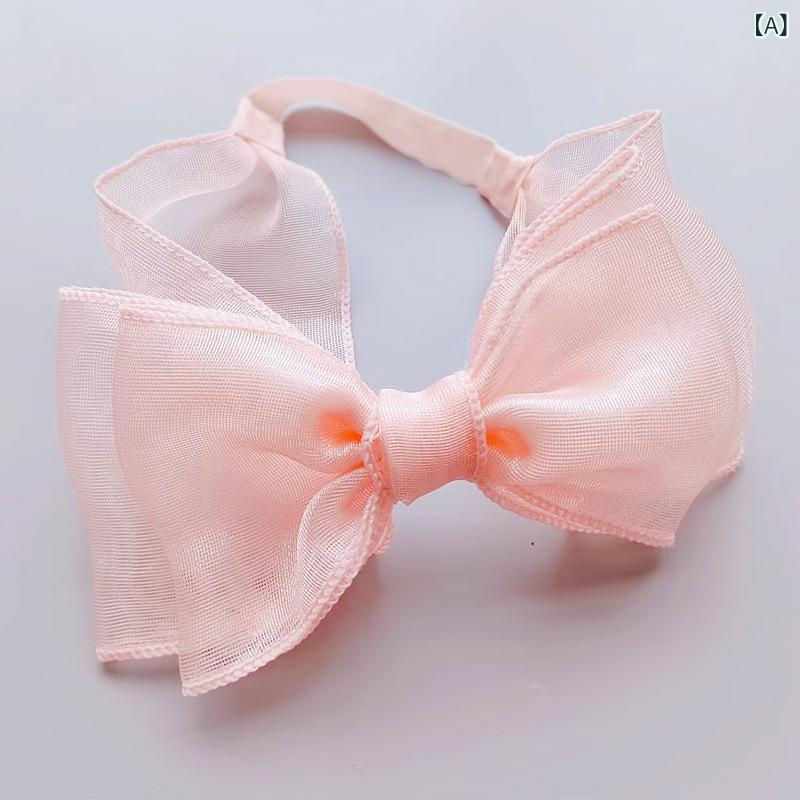 ベビー 女の子 発帯 大型リボン 網纱 頭飾 かわいい プリンセス風 ピンク ホワイト 立体 装飾 0-3歳 冬 子供用 髪飾り ヘアバンド ハンドメイド 布地 マカロンカラー