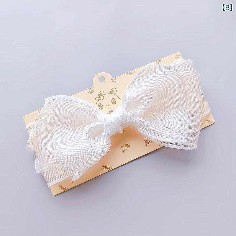 narukiのベビー 女の子 発帯 大型リボン 網纱 頭飾 かわいい プリンセス風 ピンク ホワイト 立体 装飾 0-3歳 冬 子供用 髪飾り ヘアバンド ハンドメイド 布地 マカロンカラー｜アングル2