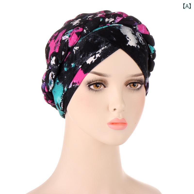帽子 セットオン ヘッドバンド 辮子 ショート ヘアバンド 隠し髪 磨毛 再生繊維 花柄 布 丸頂 無檐 彩色 タイダイ 紺底 ピンク花 深紫 グレー ブラック レッドチェック ベージュ 大花 ポリエステル 柔らか 軽量 四季 通勤 普段使い