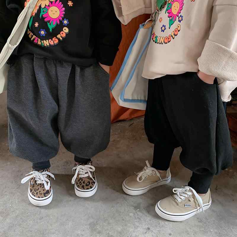 キッズ 長ズボン 中小童 男の子 女の子 厚手 保暖 ニット スウェットパンツ コットン 綿 グレー ブラック 秋冬 冬 秋 休闲 高腰 長丈 磨毛加工 伸縮性 吸湿速乾 通学 普段使い アウトドア