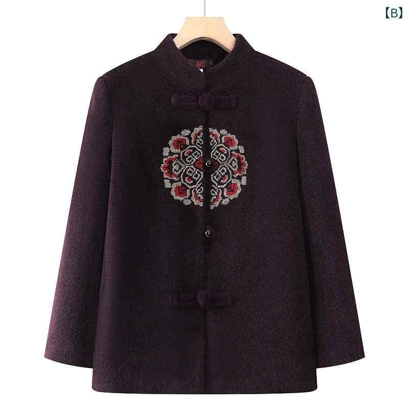 ジャケット レディース 秋 冬 祖母 母親 中老年 ハイミセス 婦人服 50代 60代 70代 80代 シニア 厚手 暖かい 通勤用 カジュアル 民族風 レッド パープル narukimar-10809606 naruki サンプル画像2