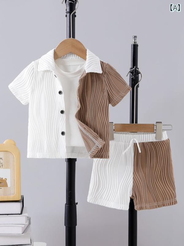 キッズ 男の子 セットアップ 夏服 学院風 シャツ 短パン 礼服 短袖 トップス 涼しい ポリエステル 白 無地 シングルブレスト 1-3歳 普段使い 軽量 通気性