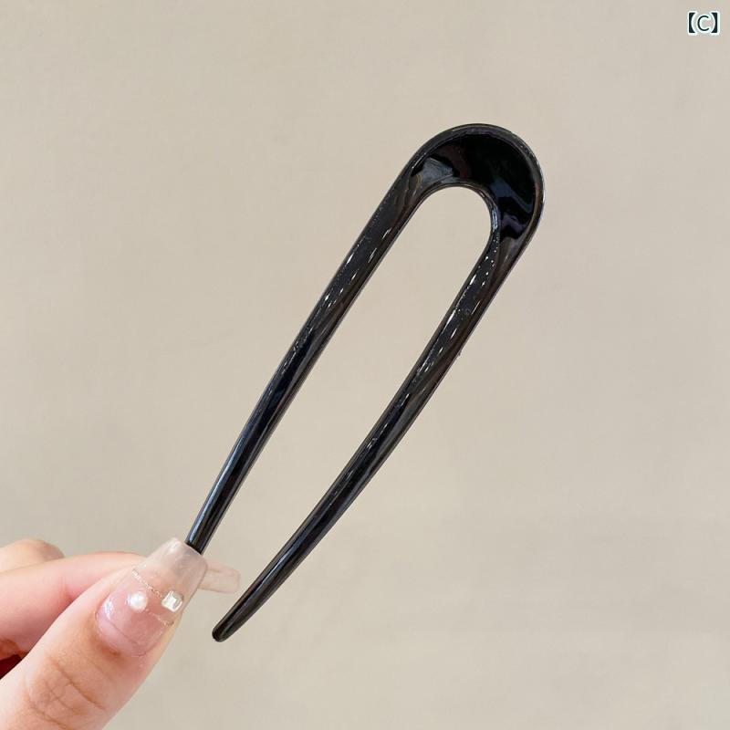 narukiのヘアアクセサリー 女性用 U字 髪飾り 簪子 ファッション シンプル アップスタイル ヘアピン ヘアクリップ 古風 飾り品 流蘇 復古 合金製 手作り 珍珠 貝殻 水晶 蝶 花 葉 波浪 ミルクホワイト ブラック ゴールド シルバー ピンク グリーン ブ｜アングル3