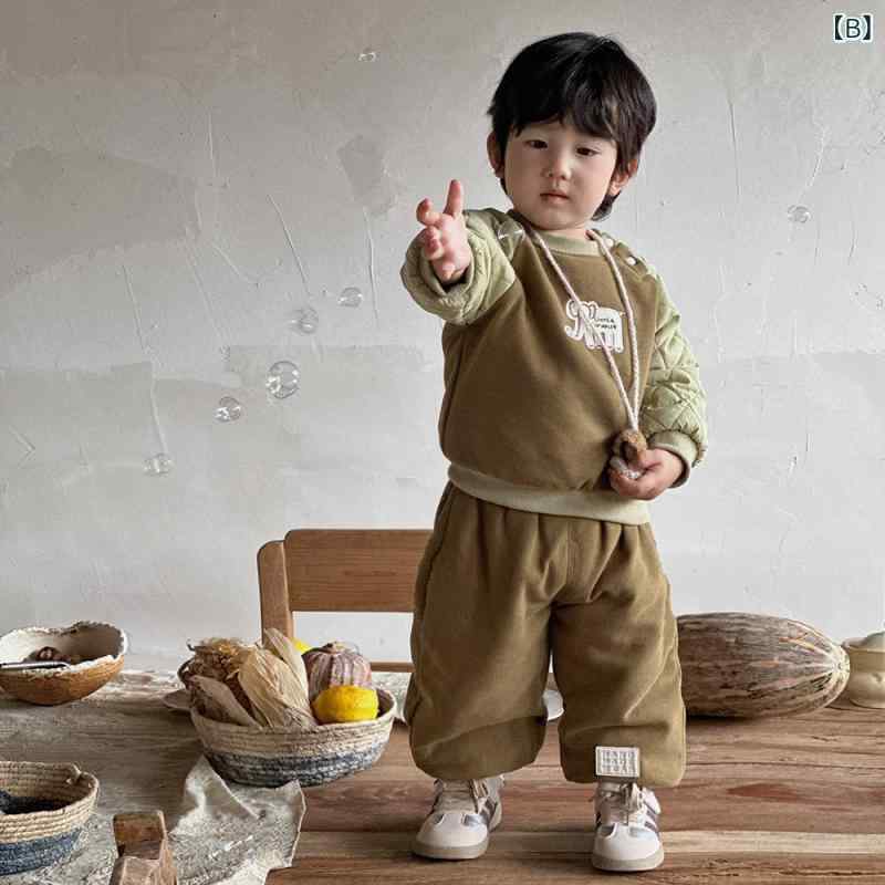narukiのベビー 男の子 秋冬 セットアップ 長袖 トップス 長ズボン 綿混紡 柔らか 加厚 動物 プリント かわいい 外出着 73-100cm｜アングル2