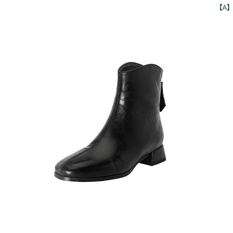 レディース 騎士靴 ショートブーツ 粗中つぎ heels 方頭 低筒 秋冬 超微繊維 通気...