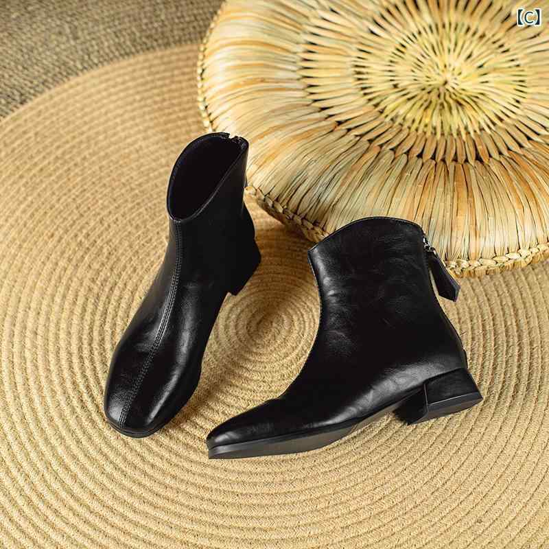 レディース 騎士靴 ショートブーツ 粗中つぎ heels 方頭 低筒 秋冬 超微繊維 通気...