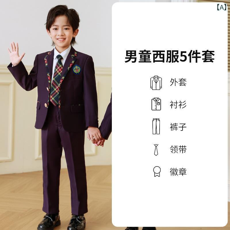 ・カテゴリ: 制服、学校制服・スタイル: ブリティッシュ、英国風・対象年齢: 8歳以上、身長140cm以上・対象性別: 男女兼用・クロージャータイプ: シングルブレスト・デザイン特徴: セットアップ・生地加工: ソフト加工・素材: ビスコースレーヨン、ポリエステル・フード: フードなし・カラー展開: パープル（ボーイズ）、パープル（ガールズ）・対応身長: 110cm、120cm、130cm、140cm、150cm、160cm、170cm、180cm・セット内容: 長袖トップス、パンツ