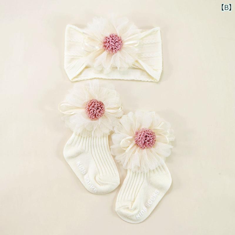ベビー ヘアバンド 靴下 セット 夏季 薄手 かわいい プリンセス 花飾り 頭飾り 花...