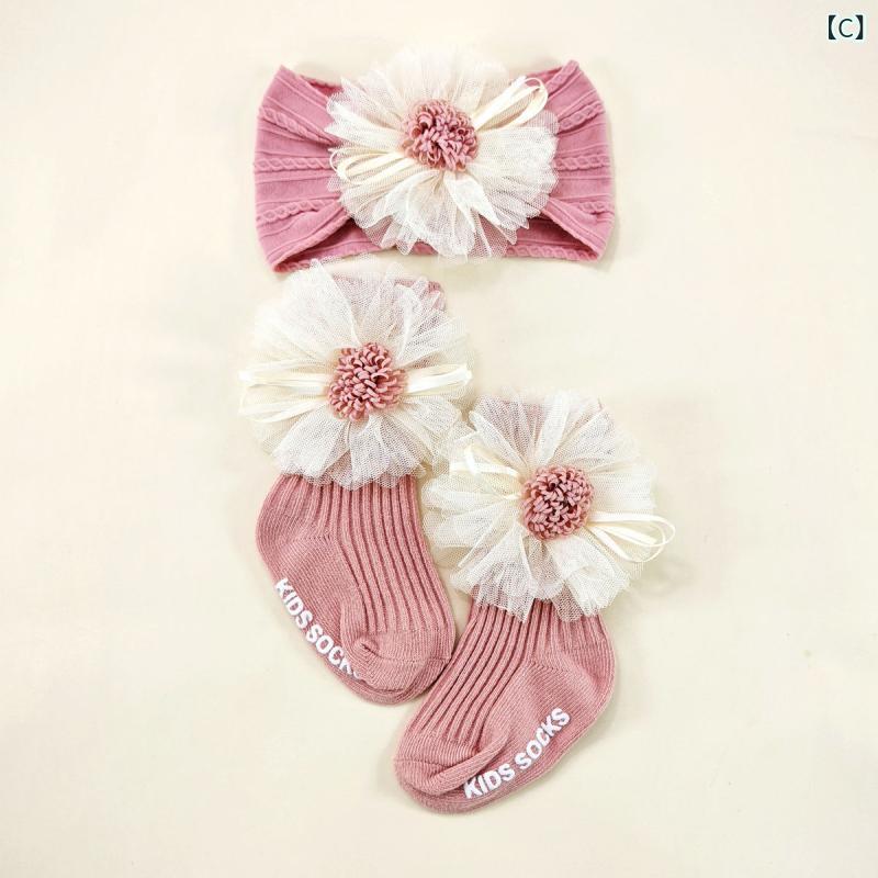 ベビー ヘアバンド 靴下 セット 夏季 薄手 かわいい プリンセス 花飾り 頭飾り 花...