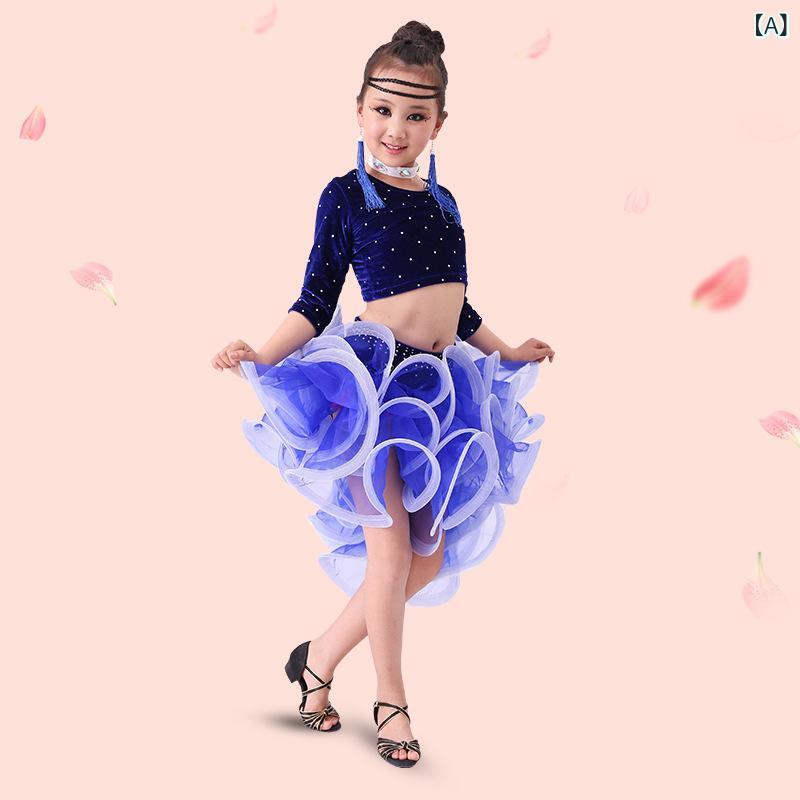 ・カテゴリ: 子供ダンス衣装・スタイル: スポーツ・対象性別: 女性・ダンスタイプ: ラテン・主な素材: 麻混紡、ポリエステル11%・カラー展開: ロイヤルブルー、ローズレッド、ブラック、レッド・適合身長: 120cm、130cm、140cm、150cm、160cm、170cm・対象年齢: 8歳以上（140cm以上）・適合季節: オールシーズン