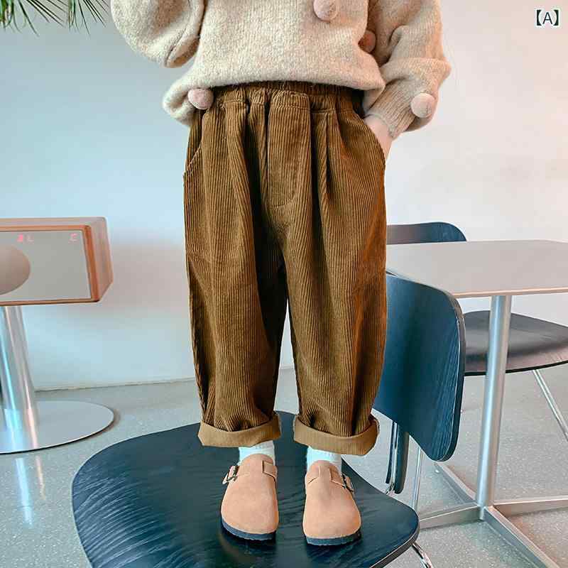女児 キッズ 女の子 秋冬 長ズボン ワイドパンツ 灯芯绒 コットン 柔軟 生地 綿素材 中腰 ゴム腰 休闲 普段使い 伸縮性 暖か 加厚 ライニング 緑 ベージュ 3〜8歳 100〜140cm 通年
