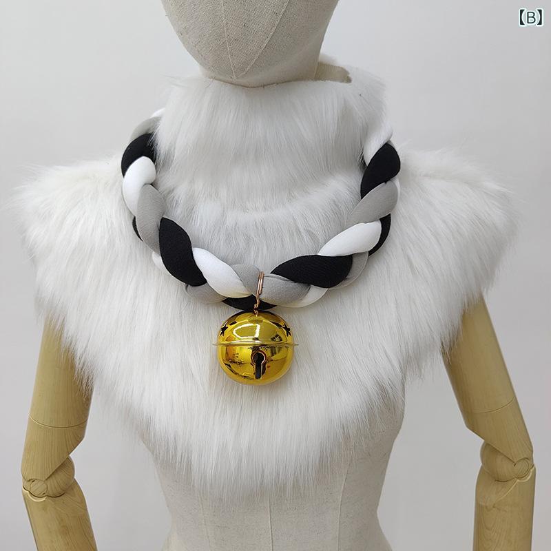 ネックレス コスプレ アクセサリー 三股 麻花辫 鈴铛 項圈 福瑞獣装 ピンク ブルー ホワイト ブラック グレー ワインレッド ベージュ オレンジ グリーン ネイビー イエロー 天ブルー ポリエステル メタル チャーム 磁気バックル メカニカルバックル narukimar-10774680 naruki サンプル画像2