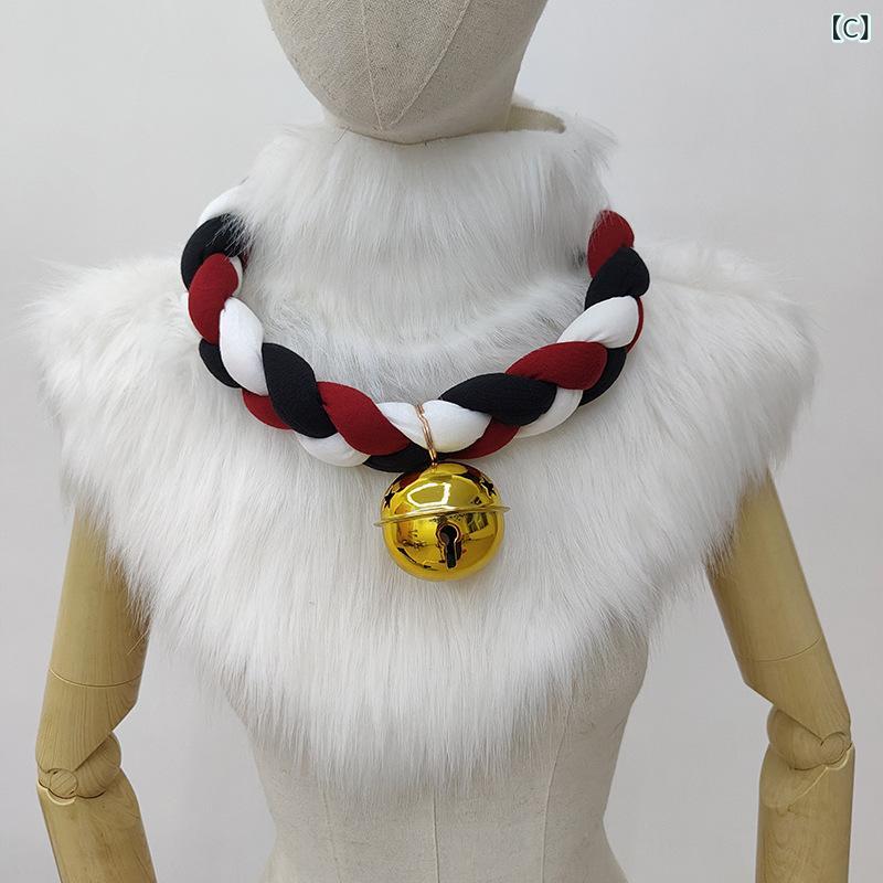 ネックレス コスプレ アクセサリー 三股 麻花辫 鈴铛 項圈 福瑞獣装 ピンク ブルー ホワイト ブラック グレー ワインレッド ベージュ オレンジ グリーン ネイビー イエロー 天ブルー ポリエステル メタル チャーム 磁気バックル メカニカルバックル narukimar-10774680 naruki サンプル画像3