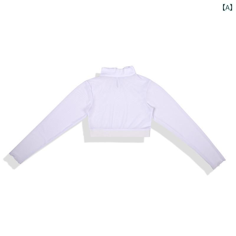 女児 キッズ ジャズダンス ヒップホップ ストリートダンス ウォークショー ダンス衣装 セット 白色 網ヤーン ロングスリーブ 打底 背心 涤纶 ポリエステル 伸縮性 通気性 軽量 春季 ヒップホップスタイル ステージ衣装 練習着 120cm〜170cm