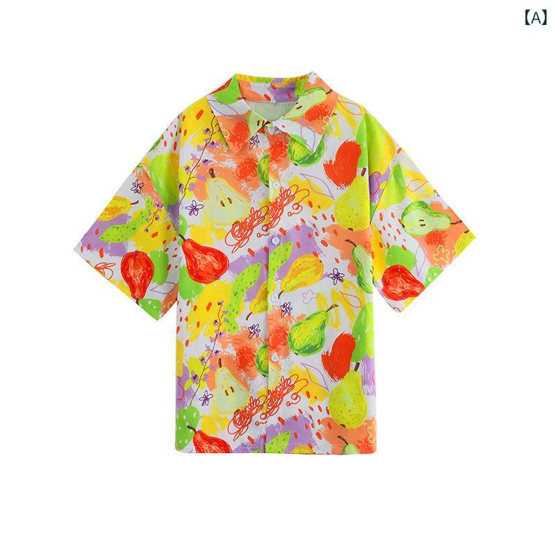 ・カテゴリ: 子供ダンス服・スタイル: ヒップホップ・性別: ユニセックス・適用ダンス: 練習用・要素: スポーツ・主な素材: 綿・袖丈: 半袖・対象年齢: 8歳以上（140cm以上）・カラー展開: カラフルフルーツ柄（トップス）、イエロー、オレンジ、蛍光グリーン（ボトムス）・サイズ展開: 100cm,110cm,120cm,130cm,140cm,150cm,160cm,170cm,180cm