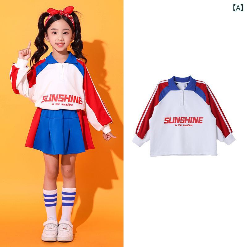 ・対象性別: 男女共用・ダンスタイプ: チアリーディング・タイプ: セットアップ・スタイル: スクール・主な素材: ポリエステル95%・カテゴリ: 子供ダンス服・適合年齢: 8歳以上140cm以上・サイズ展開: 100cm、110cm、120cm、130cm、140cm、150cm、160cm、170cm、180cm