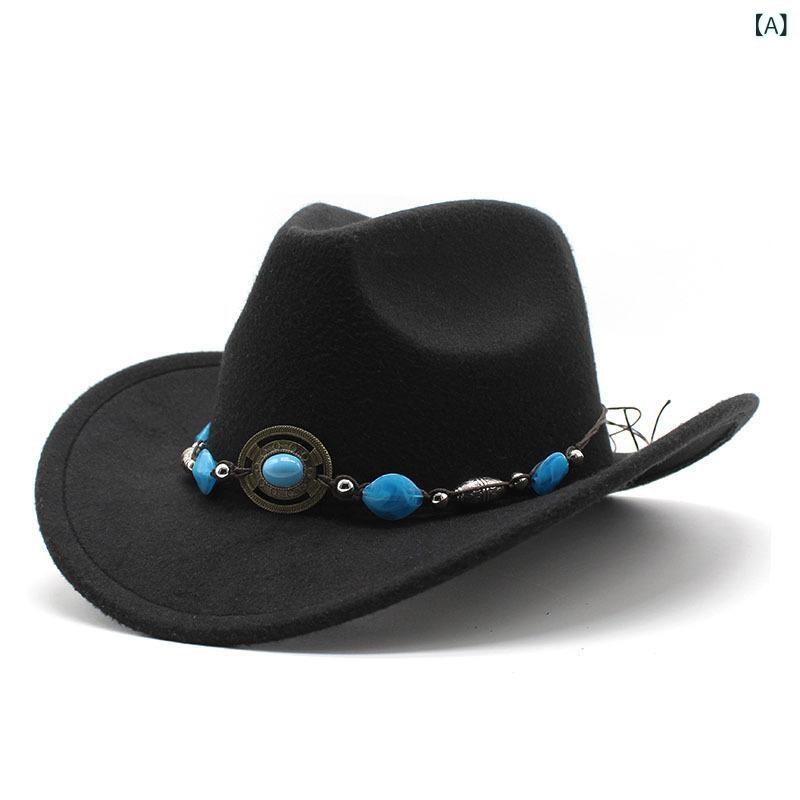 礼帽 メンズ レディース 秋冬 毛フェルト ウール調 鐘型 ハット 大 brim 翘縁 ジャズハット ブリティッシュ ビンテージ エスニック ウエスタン カウボーイ ハット 防晒 遮陽 透気 暖か 通気性 ブラック カーキ ブラウン ホワイト ワインレッ