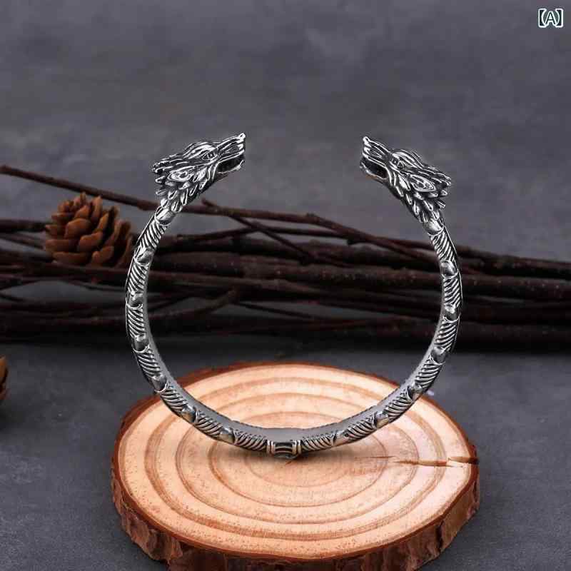 Women's Viking Wolf Opening Bangle Bracelet - Retro Fashion Bracelet - Silver Alloy - Electroplated - Nordic Style - Perfect for Parties and Everyday Wear - Cute and Delicate - Lucky Charm - Seasonal Celebration