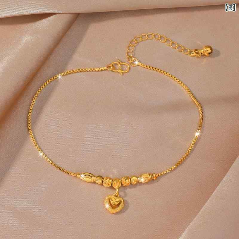 narukiの脚飾 女性用 ファッション 脚チェーン 星形 ハート型 銅製 秋冬 OLスタイル かわいい ラッキーアイテム 星心相印 転運珠 脚飾り アクセサリー｜アングル2