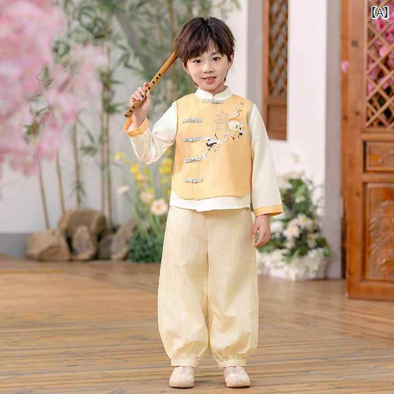 ・カテゴリ: 子供用民族衣装・スタイル: 中国風・: 唐装・要素: セットアップ・性別: ユニセックス・適合年齢層: 中小児（3～8歳、身長100～140cm）・適合身長: 90cm、100cm、110cm、120cm、130cm、140cm、150cm、160cm・主な素材: ナイロン・主な素材含有量: 95%・生地名: ナイロン・生地加工: 柔軟加工・厚さ: 普通・柄: 動物・裏地タイプ: 裏地なし・縫製: 糸くず処理済み・画像: 実物写真（モデル着用）