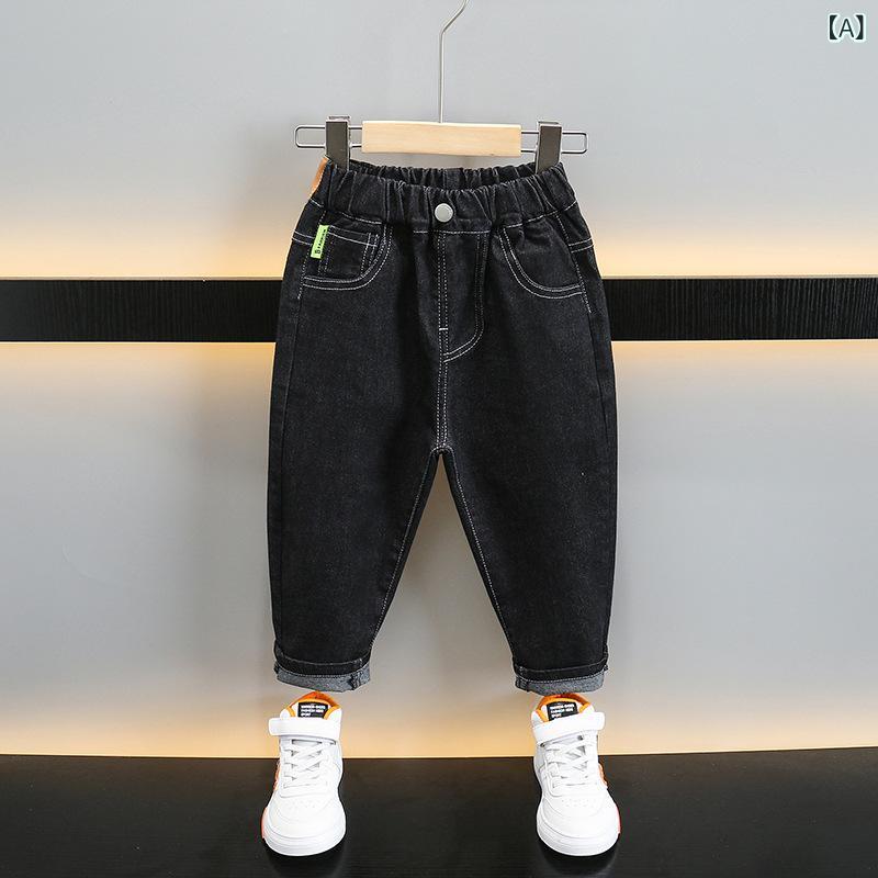 ・カテゴリ: キッズパンツ・スタイル: 韓国・種類: カジュアルパンツ・性別: 男の子・対象年齢: 3〜8歳・主な素材: デニム(綿95%)・加工: 柔軟加工・丈: ロング・ウエスト: ミドルウエスト・ウエスト仕様: ゴムベルト・柄: 無地・要素: トレンド・カラー展開: ブラック・サイズ展開: 90cm、100cm、110cm、120cm、130cm、140cm