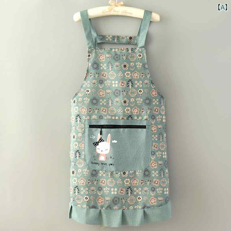 有袖エプロン レディース 背带式 長袖 帆布 防汚 耐磨 刺繍 グリーン ピンク パープル 猫柄 ポケット かわいい 普段使い 調理 掃除 カジュアル