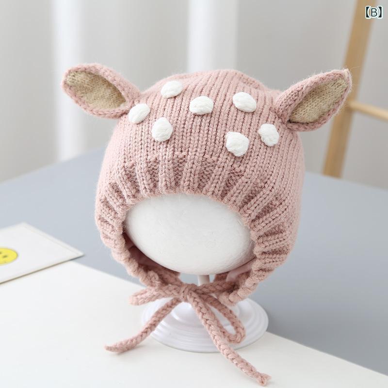 narukiのベビー 帽子 秋冬 男の子 女の子 耳当て ニット帽 子供用 綿素材 鹿耳 刺繍 黄色 ピンク ブラウン オレンジ ベージュ 緑 かわいい 暖か 普段使い 6-24ヶ月｜アングル2