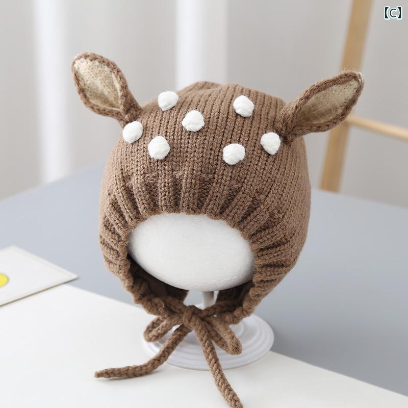 narukiのベビー 帽子 秋冬 男の子 女の子 耳当て ニット帽 子供用 綿素材 鹿耳 刺繍 黄色 ピンク ブラウン オレンジ ベージュ 緑 かわいい 暖か 普段使い 6-24ヶ月｜アングル3
