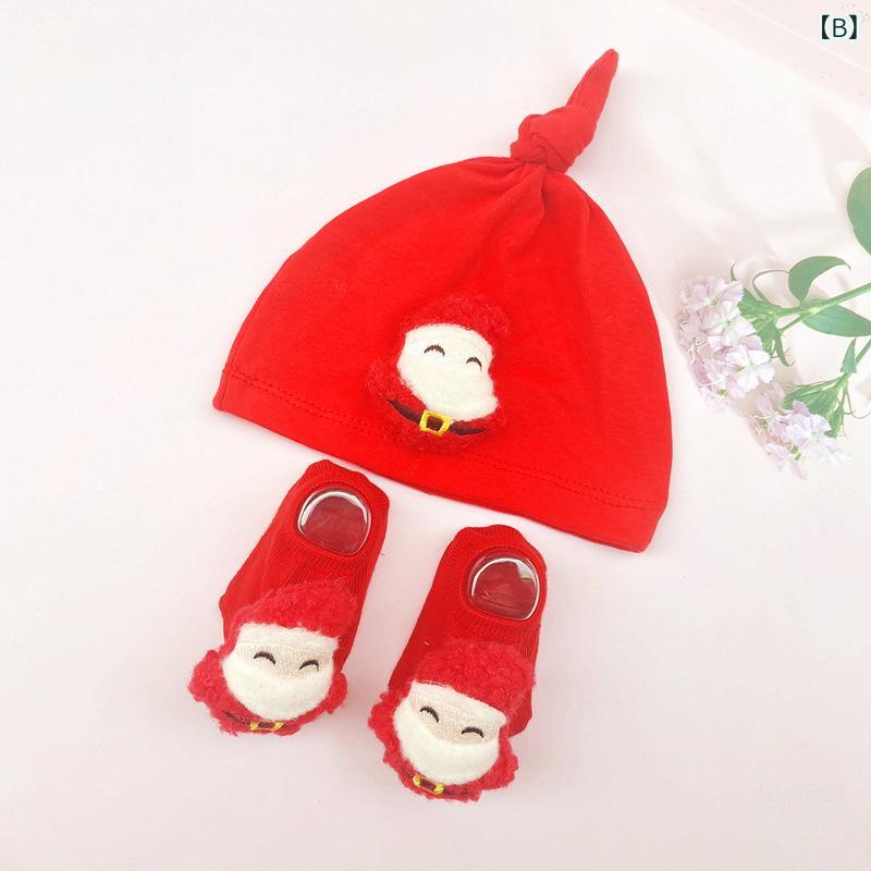 narukiのベビー帽子 キッズ 男の子 女の子 秋冬 保暖 耳当て クリスマス 星 赤 聖誕老人 クリスマスツリー トナカイ 雪だるま かわいい 節慶 赤い帽子 長手袋 短手袋 暖か素材 防寒 冬用 子供用｜アングル2