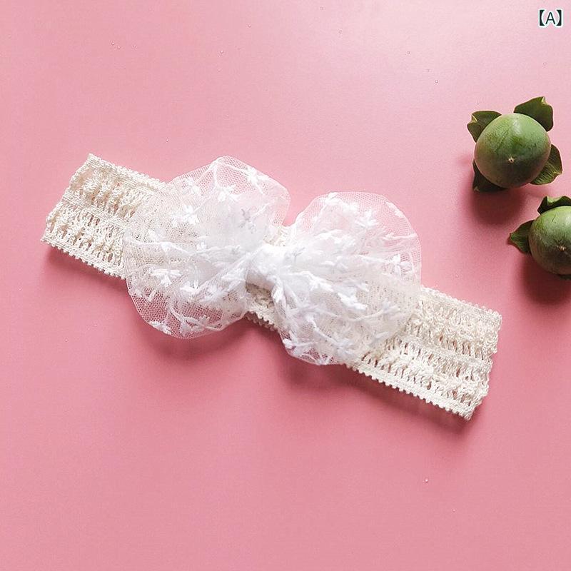 ベビー 女の子 ヘアバンド レース 切り替え 蝶結び デイジー柄 刺繍 花柄 透かし かわいい 頭囲36-48cm ミルクホワイト ベージュ 0-3歳 赤ちゃん 頭飾り プリンセス スイート 子供用 通年 普段使い