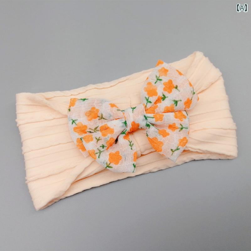 ベビー 女の子 発帯 頭飾 春秋用 手作り 布製 蝶結 花柄 格子柄 ピンク系 ベージュ かわいい 頭頂保護 柔らかい 伸縮性 通年用