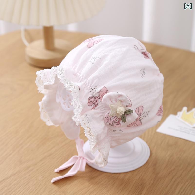 ベビー 女の子 プリンセス帽子 春 漁夫帽 新生児 胎帽 耳あて ピンク 白 黄色 綿 通気性 防風 防晒 短檐 円頂 かわいい 淑女 カード 甘め プリンセス 童趣 刺繍 調整可能 0-12ヶ月