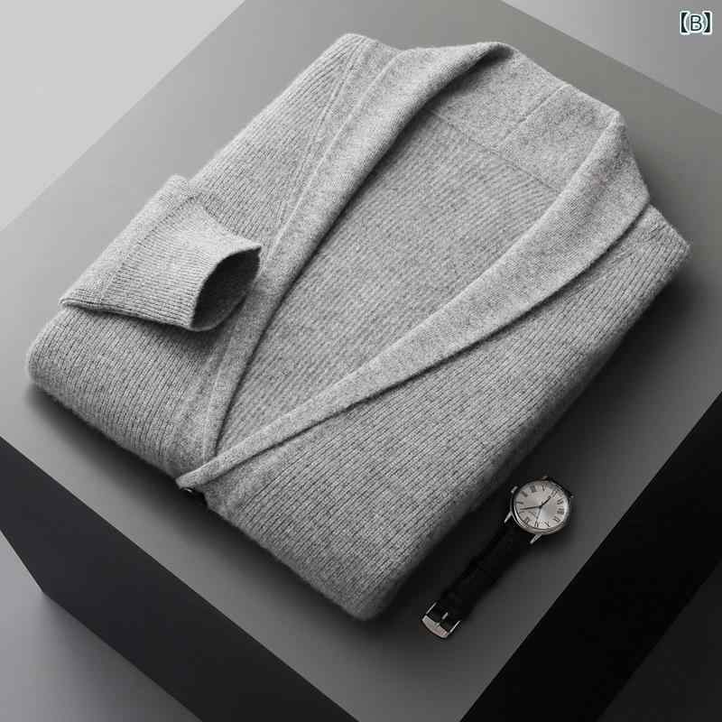 ニット カーディガン メンズ 秋冬 長袖 Vネック カーディガン ミドルエイジ シニア ウール 厚手 ゆったり 吸湿速乾 通気性性 都市スタイル 宴会 紺 グレー パープル narukimar-10796040 naruki サンプル画像2