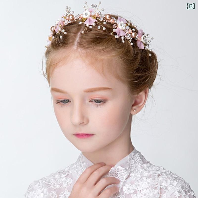 narukiのキッズ ヘアアクセサリー かわいい 花 冠 ヘアバンド 花童 ヘッドドレス 結婚式 ヘアバンド 蝶結び ピンク ブルー 合金 ハンドメイド 花卉 プリンセス 新娘 ヨーロッパ スタイル 3-6歳 6-10歳 10歳以上 女の子 普段使い パーティー 入学式 卒｜アングル2