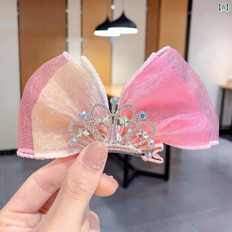 ヘアクリップ キッズ 女の子 ヘアアクセサリー 髪飾り チュール リボン 王冠 クラウン かわいい グラデーション パール 星 フォーマル 発表会 誕生日 ギフト