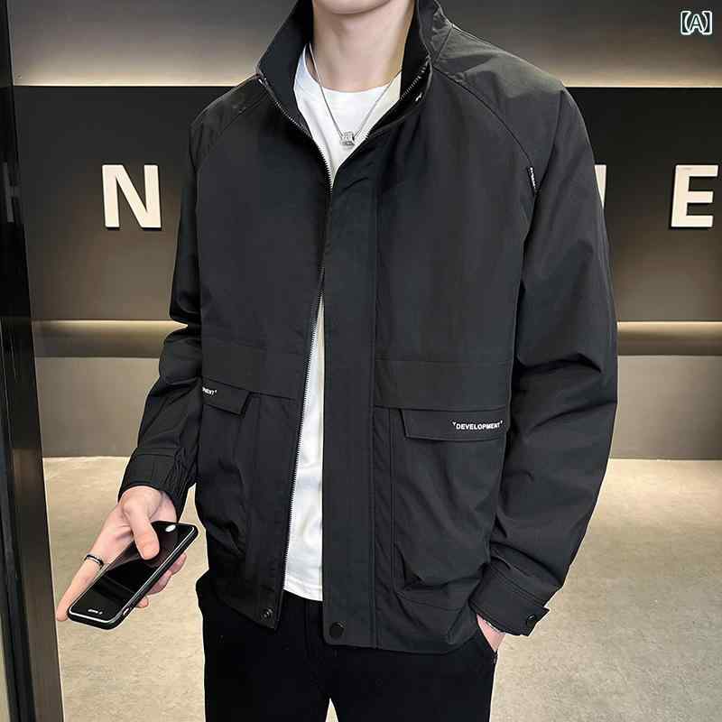 メンズ 立襟 秋冬 ジャケット コート ゆったり 長袖 ポリエステル 混紡 耐摩耗 加棉 羽绒服 無地 立体ポケット 免烫 ファッション 日常 通勤 アウトドア ブラック カーキ ミリタリーグリーン 米色 青年 男性用 トップス 厚手 軽量 ストレッチ 秋